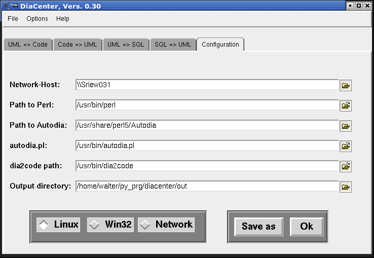 DiaCenter Configuration panel